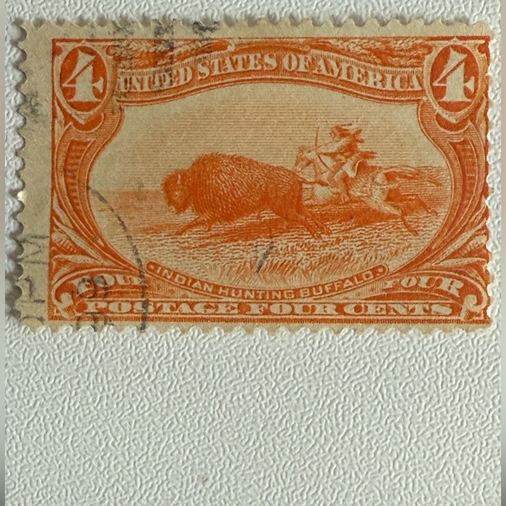 US Stamp Used, Scott #287 1898 Orange Indian Hunting Buffalo 4 Cents
